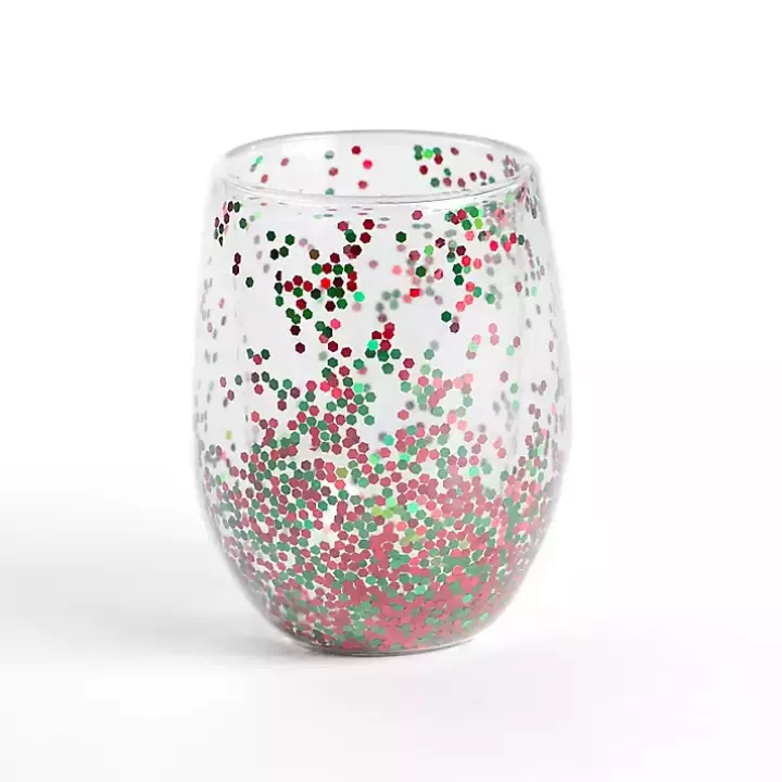 Cheap Christmas Glitter Stemless Wine Glass Glassware & Drinkware