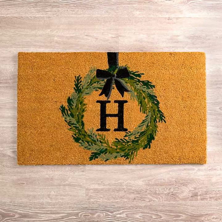 Best Sale Christmas Wreath Monogram H Doormat Doormats