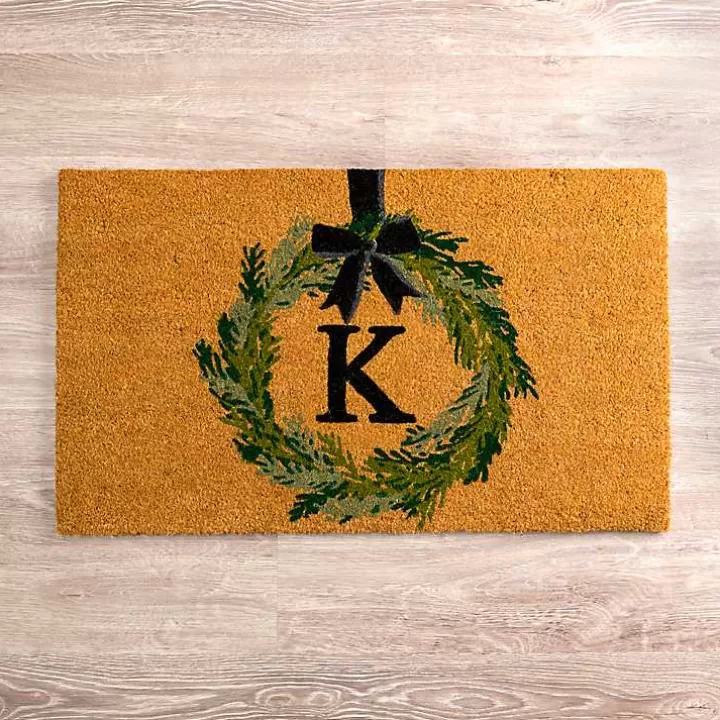 Hot Christmas Wreath Monogram K Doormat Doormats