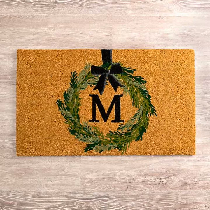 Clearance Christmas Wreath Monogram M Doormat Doormats