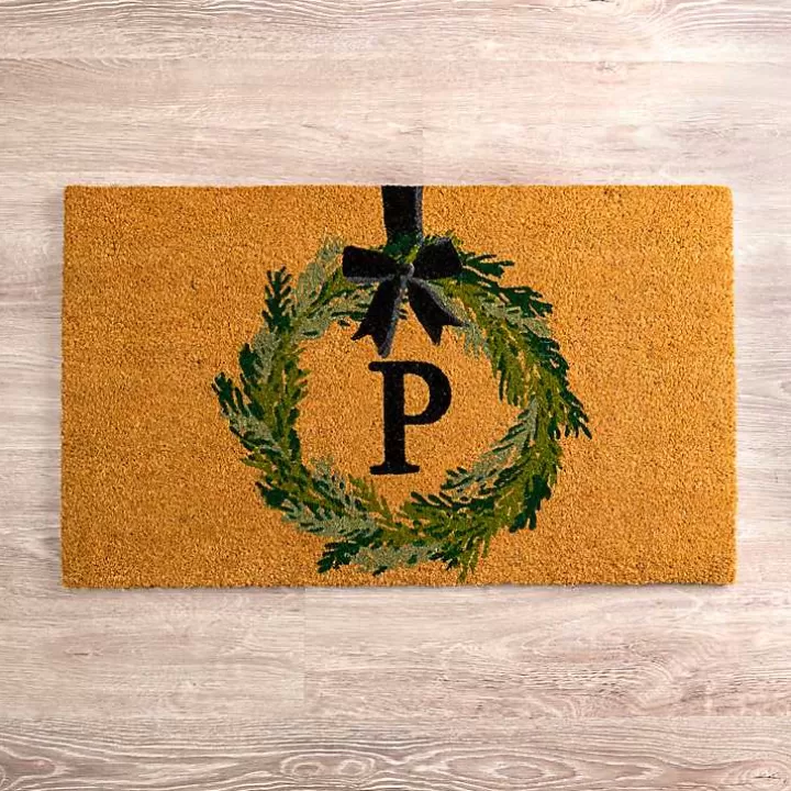 Hot Christmas Wreath Monogram P Doormat Doormats