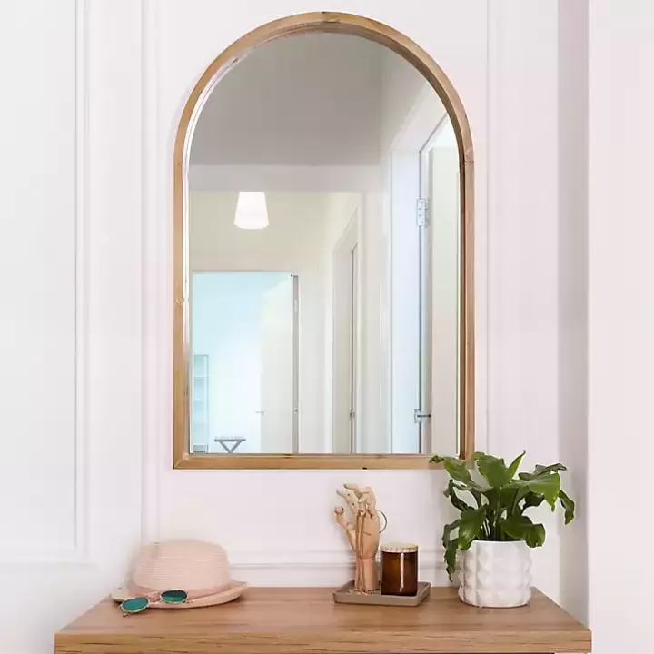 Discount Ciarra Natural Wood Arch Wall Mirror Decorative Mirrors