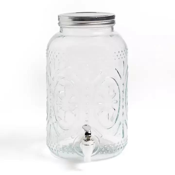 Fashion Embossed Glass 1 Gallon Drink Dispenser Serving & Entertaining