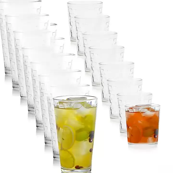 Outlet Square Embosses Glass 16-pc. Drinkware Set Glassware & Drinkware