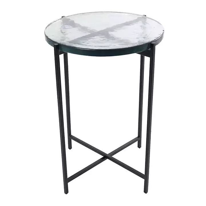 Online Clear Textured Glass & Black Iron Accent Table Accent & End Tables