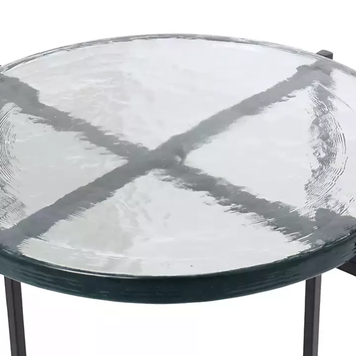 Online Clear Textured Glass & Black Iron Accent Table Accent & End Tables