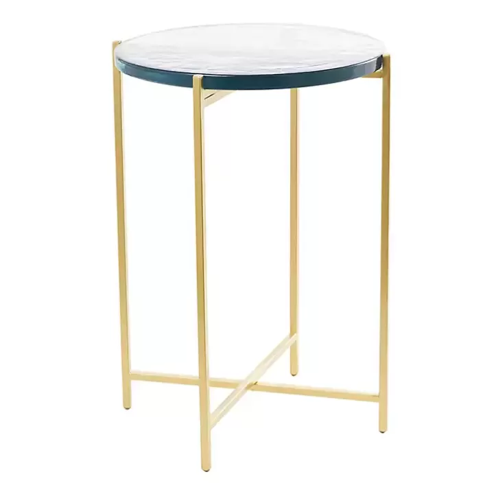 Outlet Clear Textured Glass & Gold Iron Accent Table Accent & End Tables