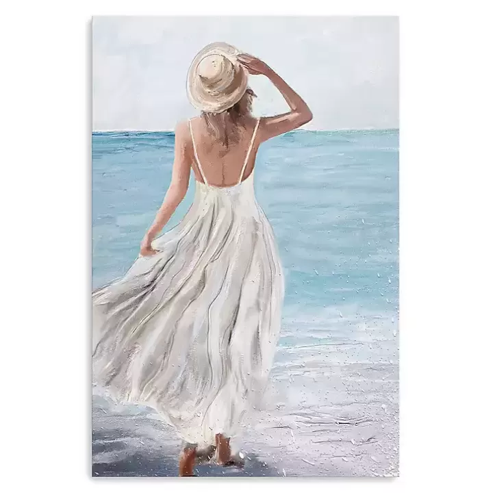 Outlet Coastal Woman in White Canvas Art Print, 32x48 in. Canvas Art