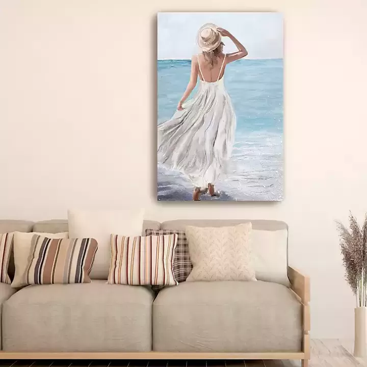 Outlet Coastal Woman in White Canvas Art Print, 32x48 in. Canvas Art