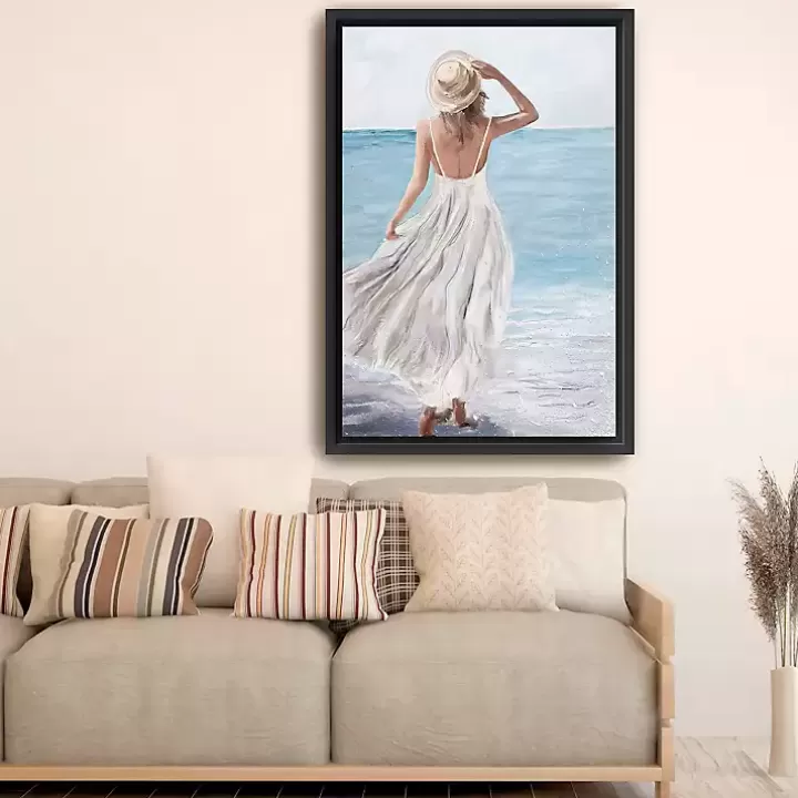 Outlet Coastal Woman in White Framed Canvas Art Print Canvas Art