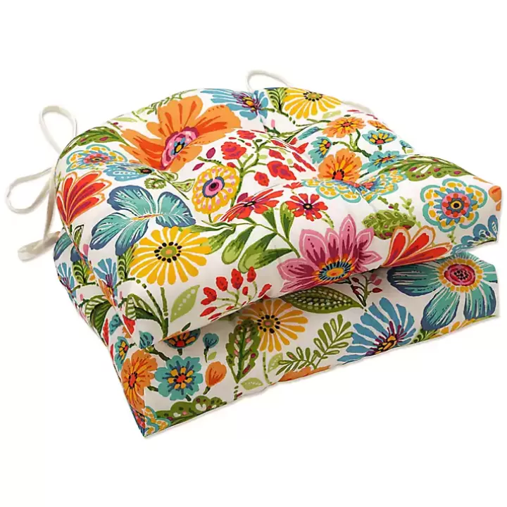 Cheap Colorful Floral Outdoor Seat Cushions, Set of 2 Outdoor Cushions & Pillows