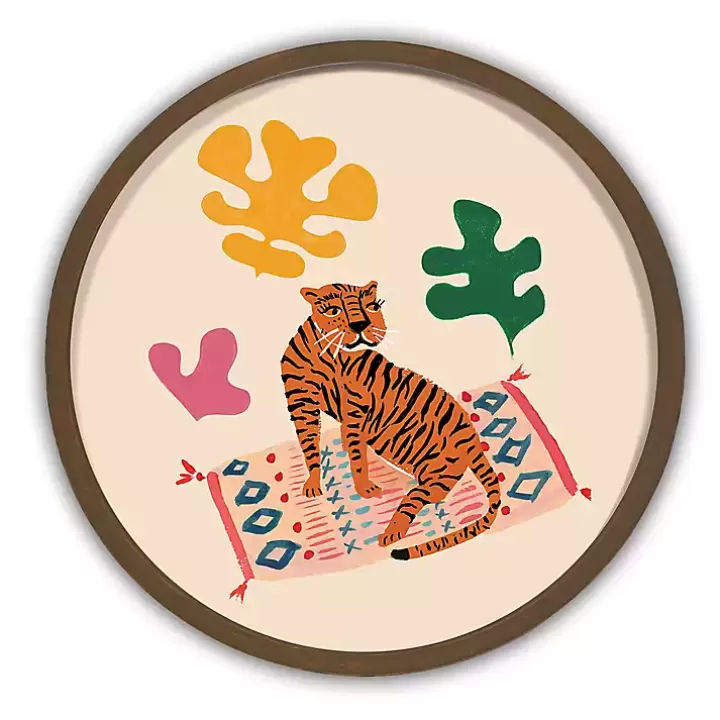Clearance Colorful Tiger Round Framed Wall Art Framed Art