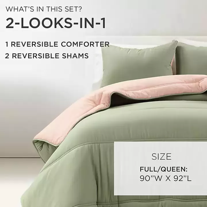 Outlet Coral & Sage Reversible 3-pc. Queen Comforter Set Comforters