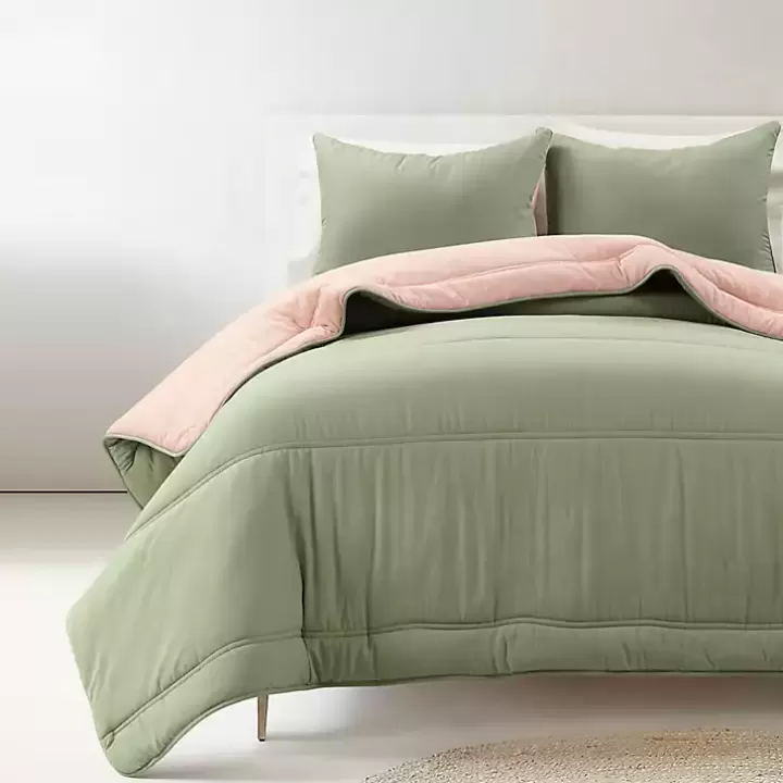 Outlet Coral & Sage Reversible 3-pc. Queen Comforter Set Comforters