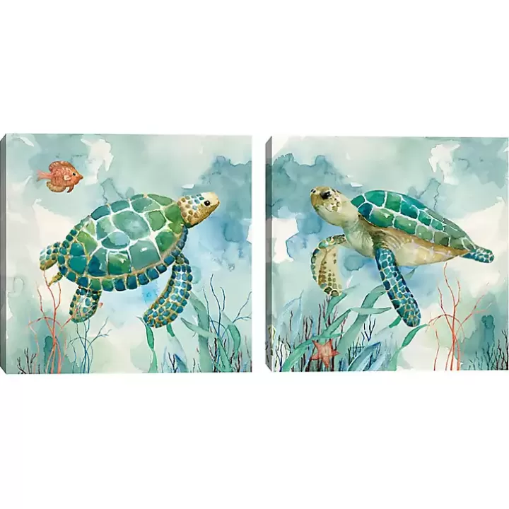 New Coral Bay Sea Turtle Canvas Art Prints, Set of 2 Canvas Art