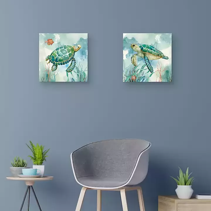 New Coral Bay Sea Turtle Canvas Art Prints, Set of 2 Canvas Art