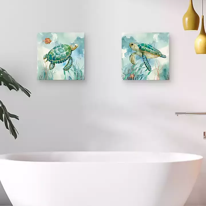 New Coral Bay Sea Turtle Canvas Art Prints, Set of 2 Canvas Art
