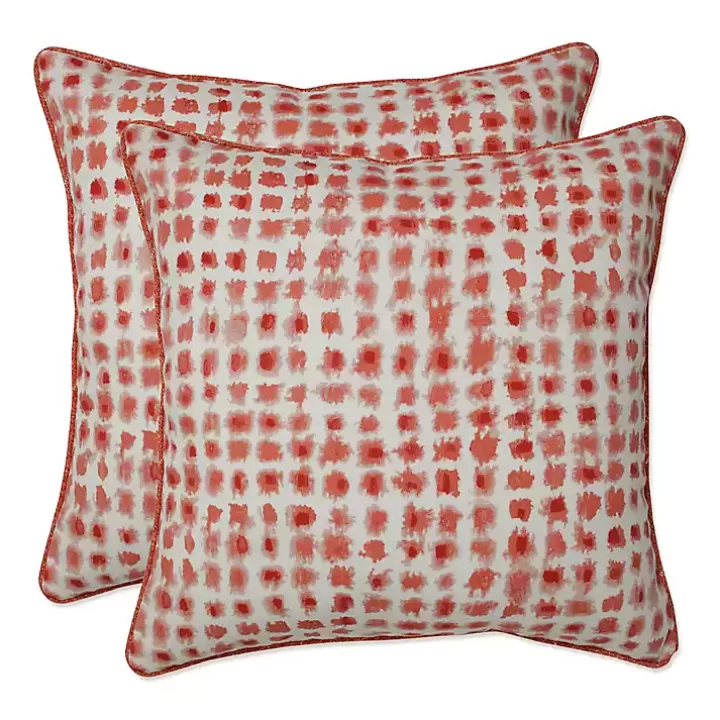 Store Coral Checkered Outdoor Pillows, Set of 2 Outdoor Cushions & Pillows