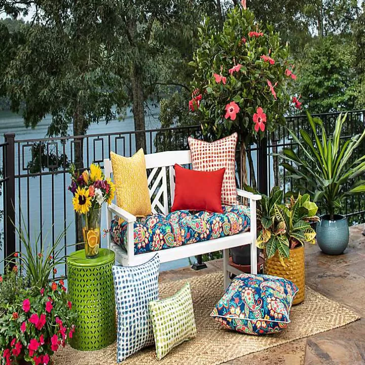 Store Coral Checkered Outdoor Pillows, Set of 2 Outdoor Cushions & Pillows