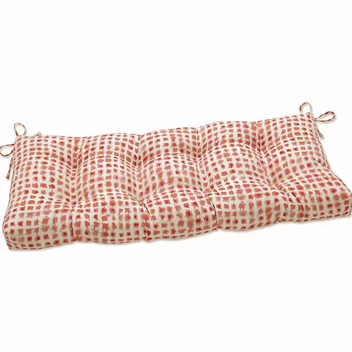 Hot Coral Checkered Outdoor Settee Cushion Outdoor Cushions & Pillows