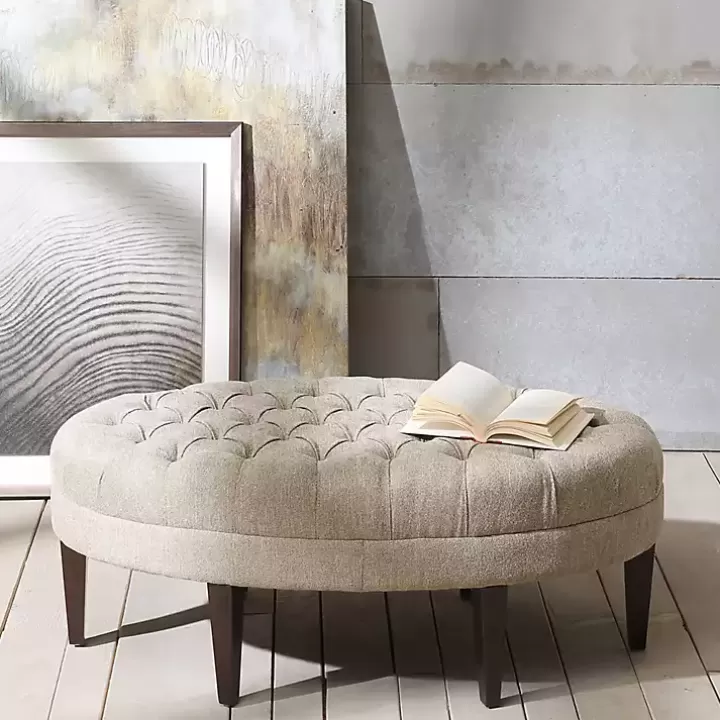 Fashion Cory Tufted Natural Linen Ottoman Benches & Ottomans