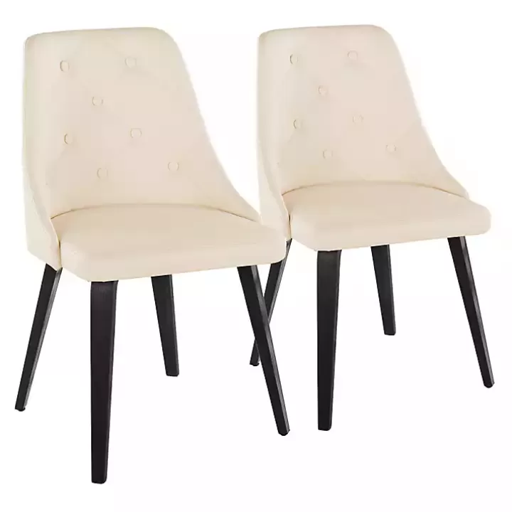 Flash Sale Cream & Black Faux Leather Dining Chairs, Set of 2 Dining Chairs