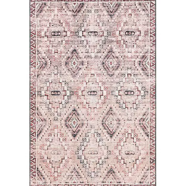 Sale Cream & Red Diamond Trellis Washable Area Rug, 3x5 Area Rugs