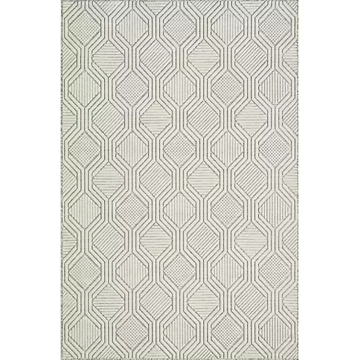 Sale Cream and Blue Geo Indoor/Outdoor Area Rug, 7x9 Outdoor Rugs