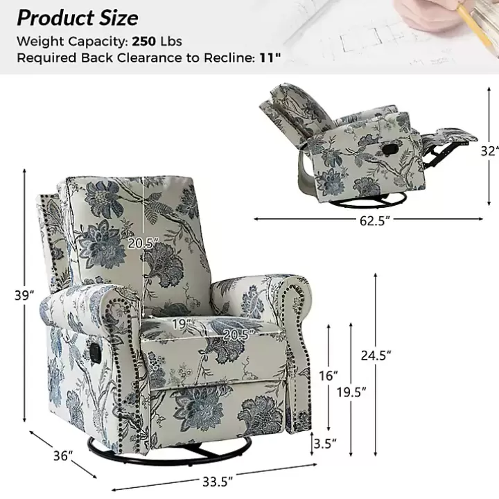 Flash Sale Cream and Blue Vintage Floral Rocking Recliner Accent Chairs