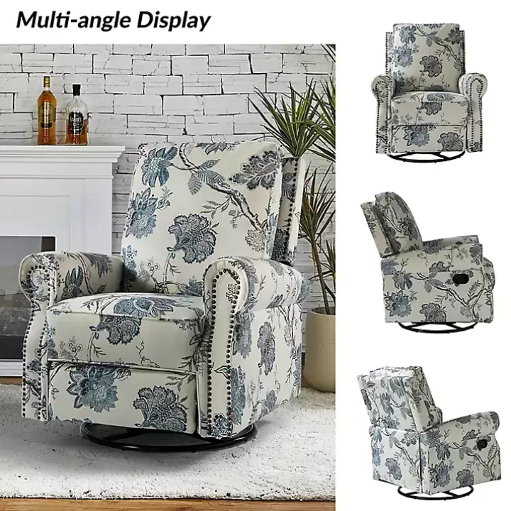 Flash Sale Cream and Blue Vintage Floral Rocking Recliner Accent Chairs