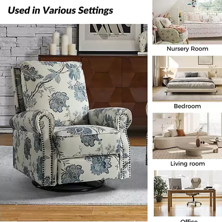 Flash Sale Cream and Blue Vintage Floral Rocking Recliner Accent Chairs