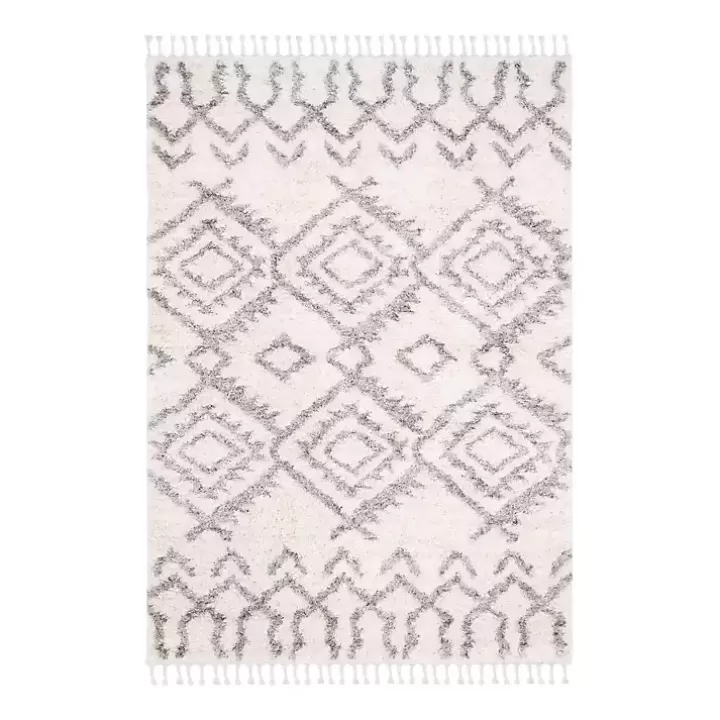 Outlet Cream and Gray Bergen Tribal Fringe Shag Rug, 5x7 Area Rugs