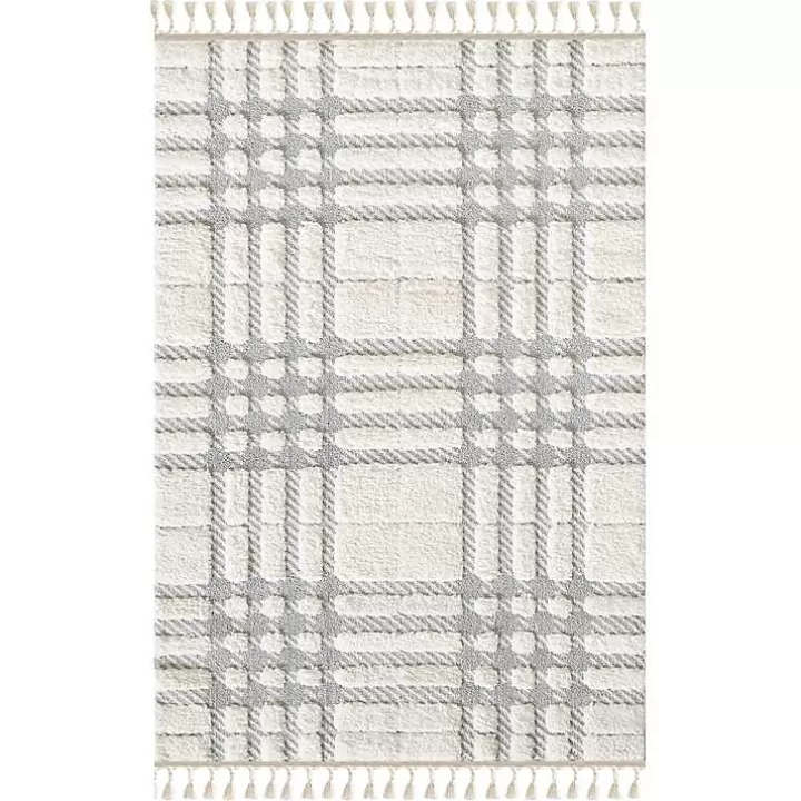 Outlet Cream and Gray Tufted Criss-Cross Area Rug, 7x9 Area Rugs