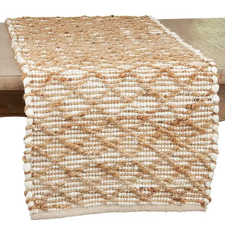 Best Sale Cream and Tan Woven Diamond Table Runner Table Linens