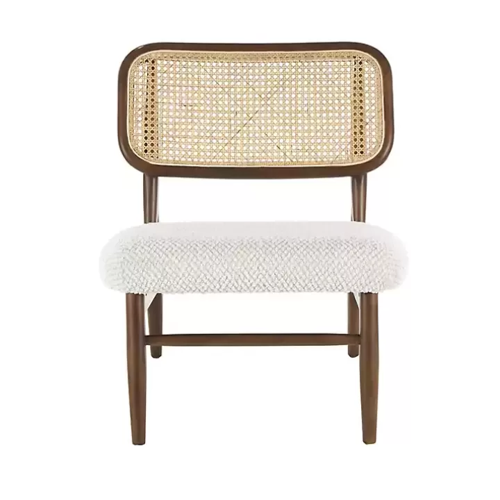 Cheap Cream Boucle & Rounded Rattan Back Accent Chair Accent Chairs