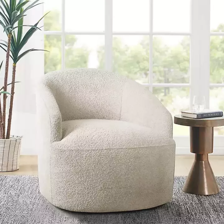 Cheap Cream Boucle Barrel Swivel Accent Chair Accent Chairs