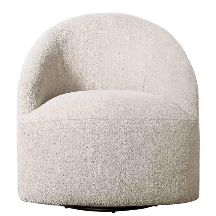 Cheap Cream Boucle Barrel Swivel Accent Chair Accent Chairs