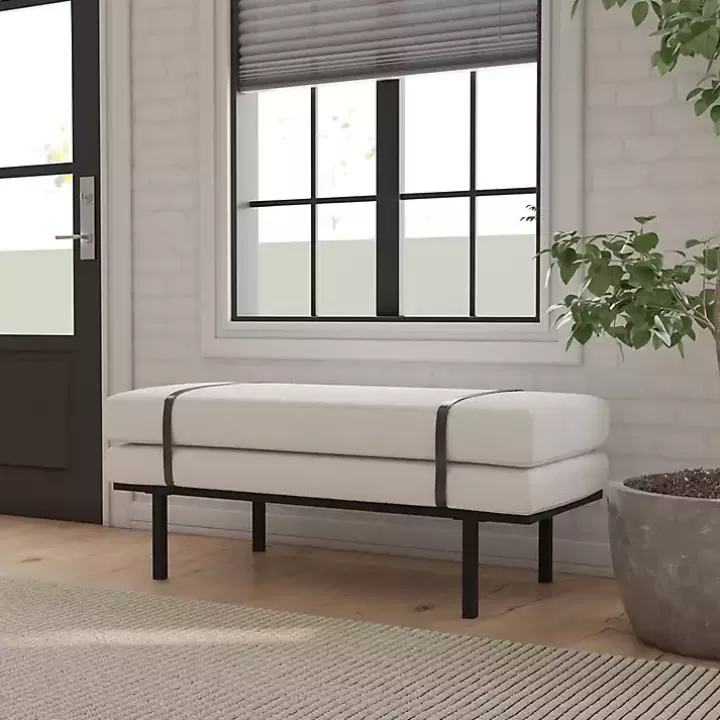 Sale Cream Boucle Black Faux Leather Bench Benches & Ottomans