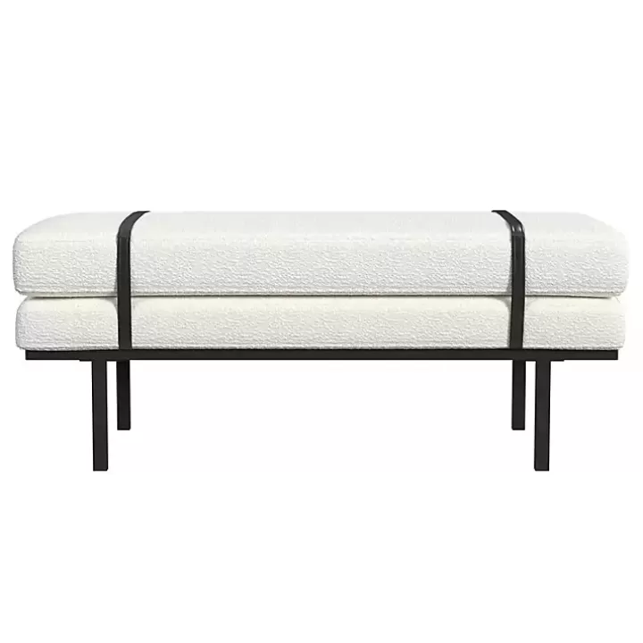 Sale Cream Boucle Black Faux Leather Bench Benches & Ottomans