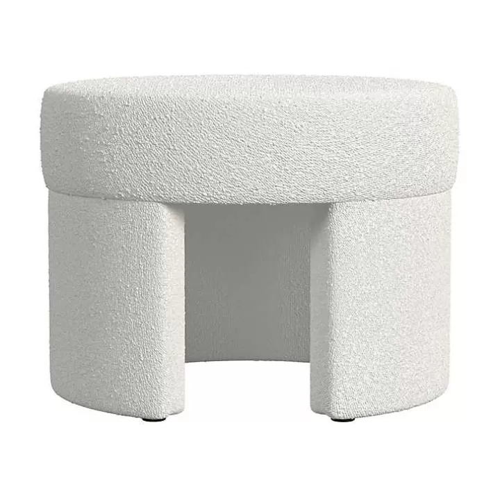 Outlet Cream Boucle Round Upholstered Ottoman Benches & Ottomans