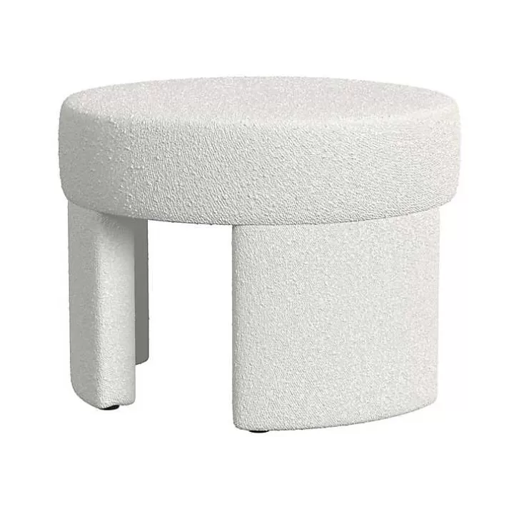 Outlet Cream Boucle Round Upholstered Ottoman Benches & Ottomans