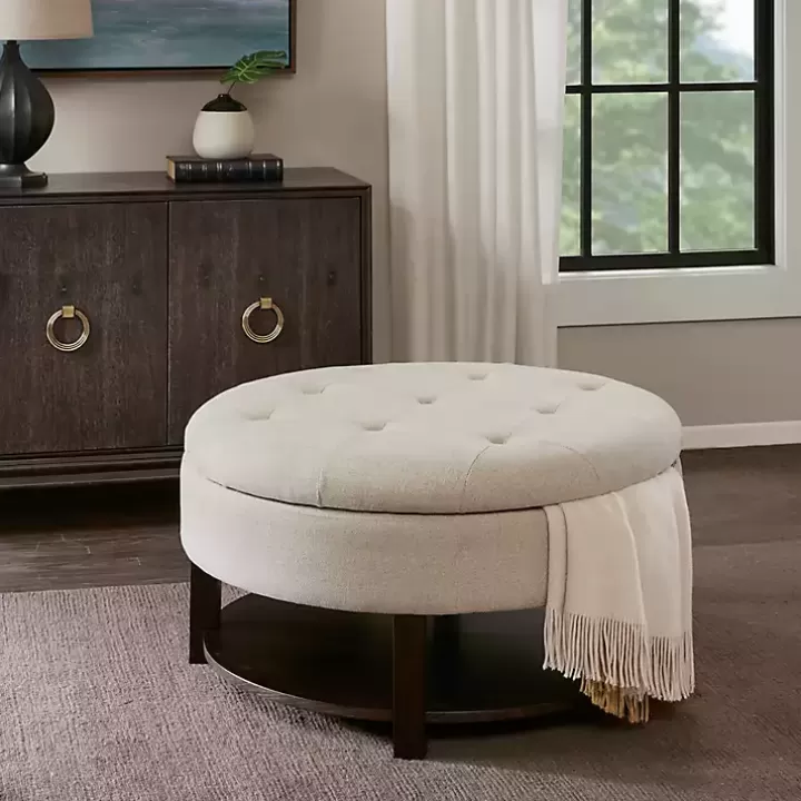 New Cream Button Tufted Storage Ottoman Benches & Ottomans