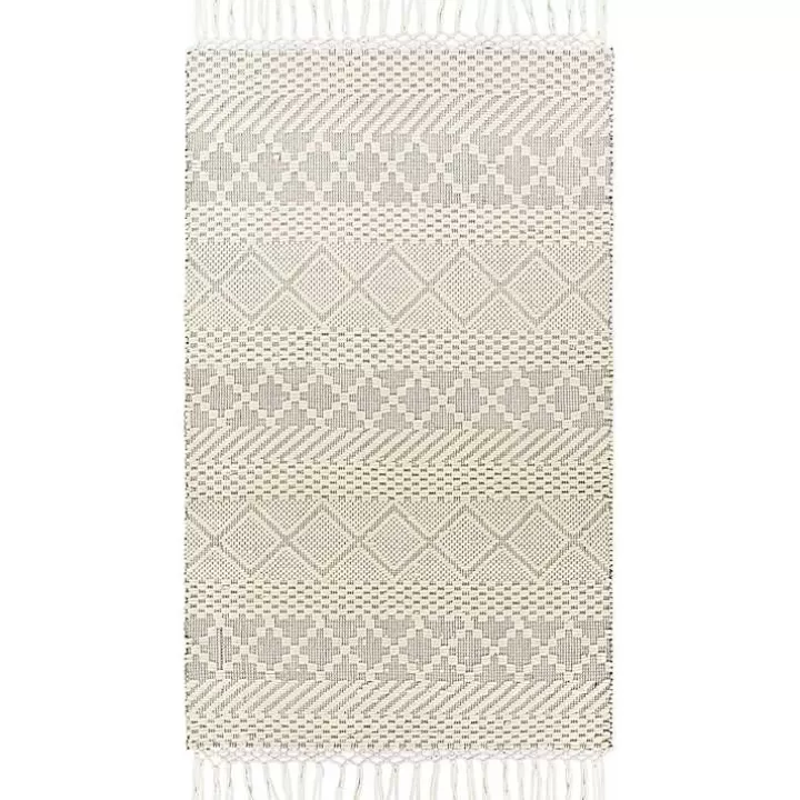 Sale Cream Diamond Tassel Wool Area Rug, 8x10 Area Rugs