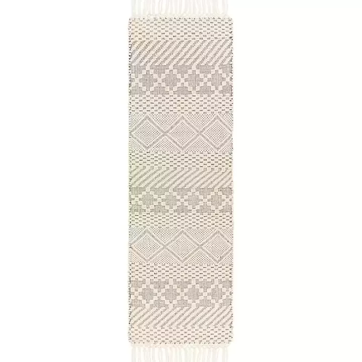 Fashion Cream Diamond Tassel Wool Runner, 2x8 Area Rugs