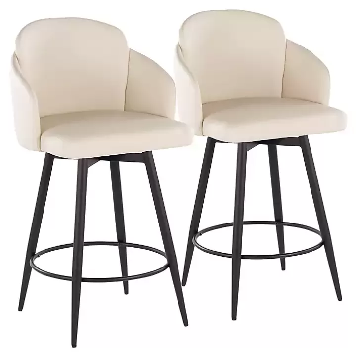 Shop Cream Faux Leather Swivel Counter Stools, Set of 2 Bar Stools & Counter Height Stools