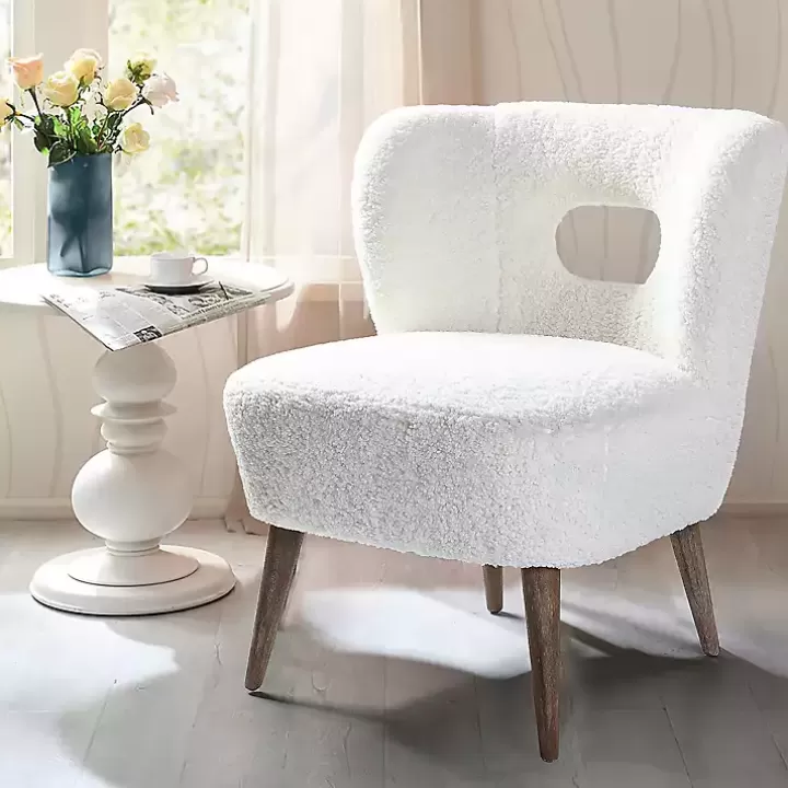 Flash Sale Cream Fluffy Wingback Accent Chair Accent Chairs