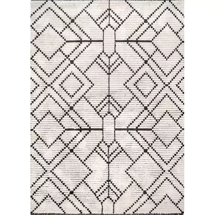 Fashion Cream Geometric Diamonds Fringed Area Rug, 7x10 Area Rugs