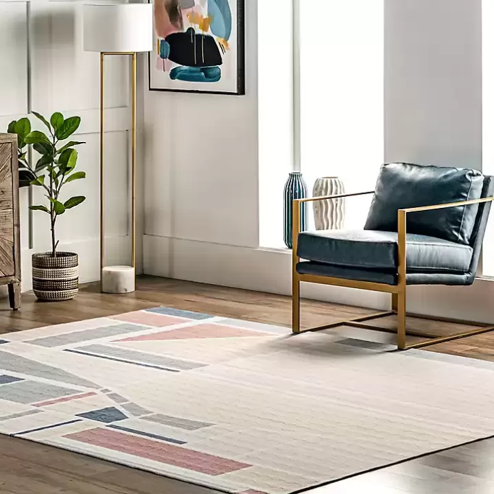 Hot Cream Geometric Shapes Washable Area Rug, 8x10 Area Rugs