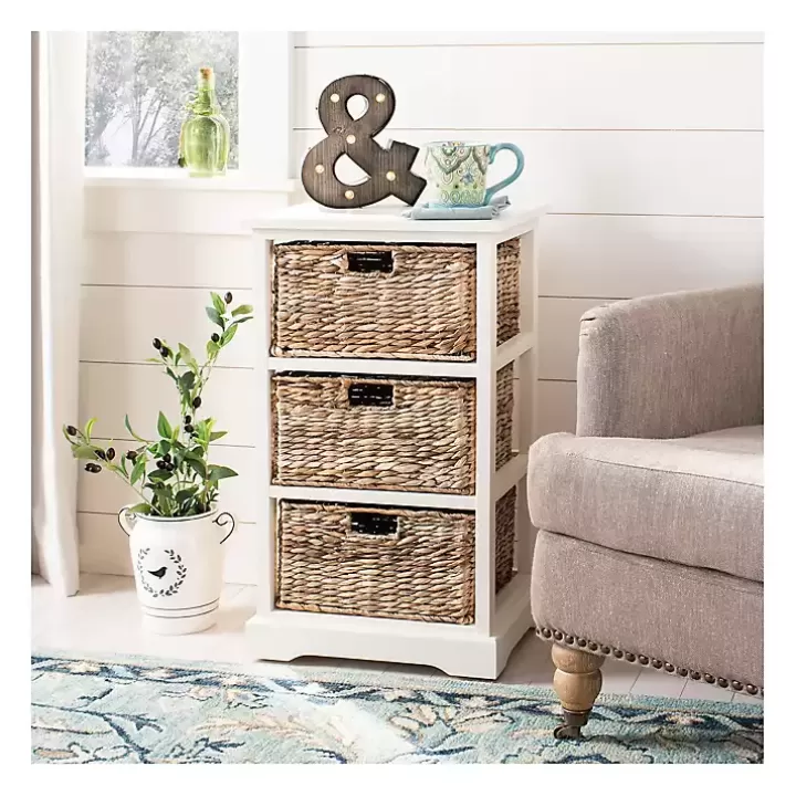 New Cream Hailey Wicker Basket Storage Accent Table Accent & End Tables