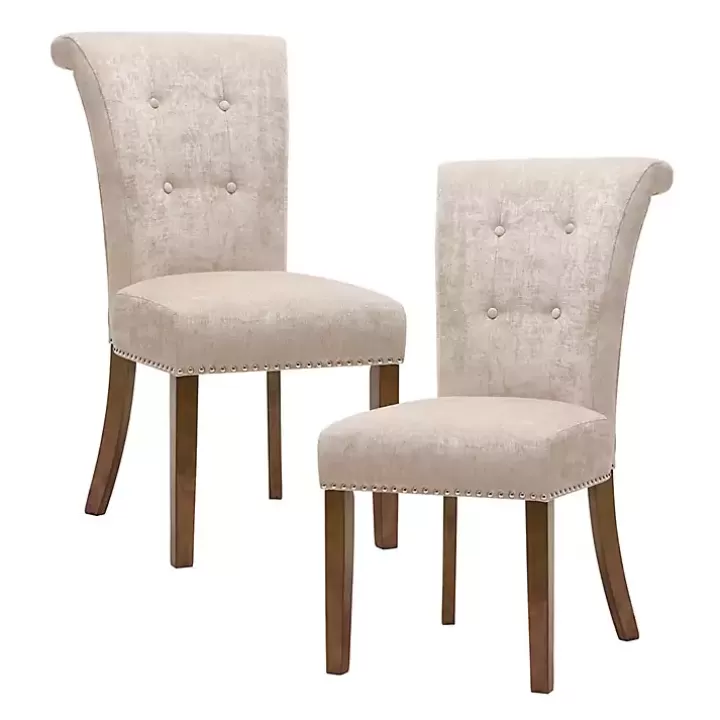 Discount Cream Linen Rolled Back Dining Chairs, Set of 2 Dining Chairs